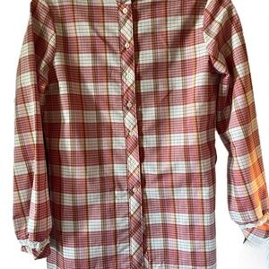 Plaid High Neck Ruffle Prairie CottageCore Conservative preppy Blouse Top